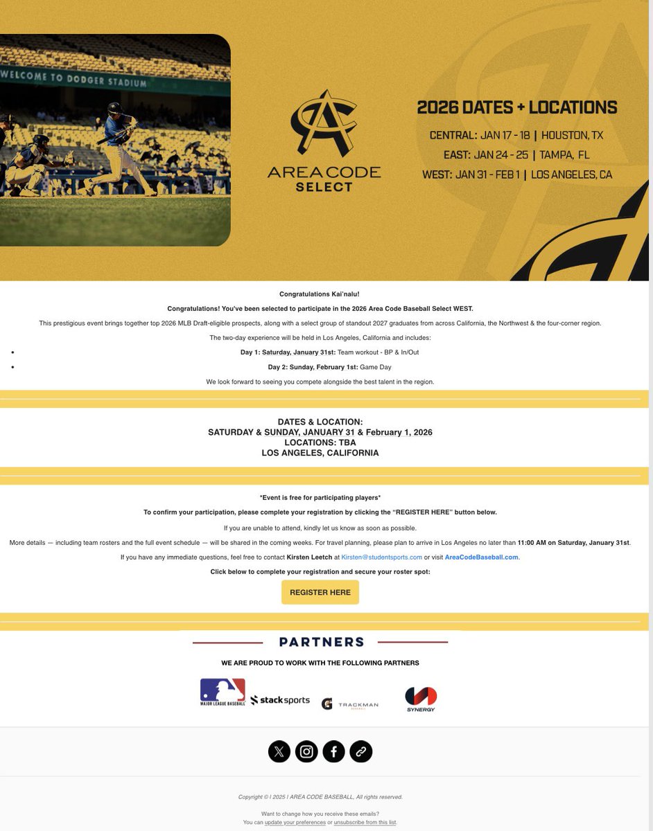 Thank you <a href="/ACBaseballGames/">Area Code Baseball</a> for the invite 
<a href="/USC_Baseball/">USC Baseball</a> <a href="/SoCalGiants/">SoCal Giants</a> <a href="/CaliforniaPFA/">PFA_California 🖤💛</a> <a href="/NitroRecruits/">Nitro Recruiting Group ⚾️</a> <a href="/PrepBaseballCA/">PREP BASEBALL CALIFORNIA</a> <a href="/PaLaCalleMA5/">〽️arcos Arias, M.A.</a>