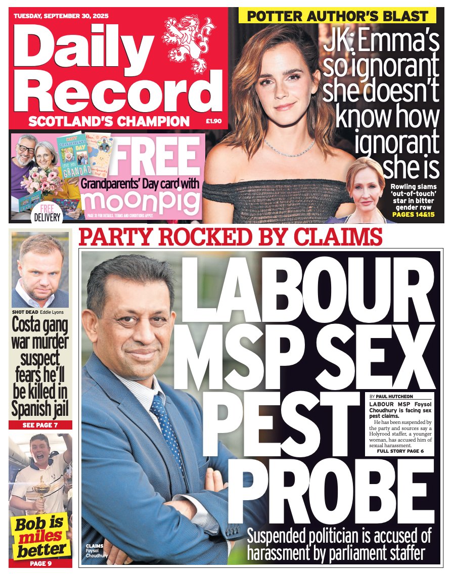 In today's Daily Record, Labour MSP Foysol Choudhury is facing sex pest claims #ScotPapers