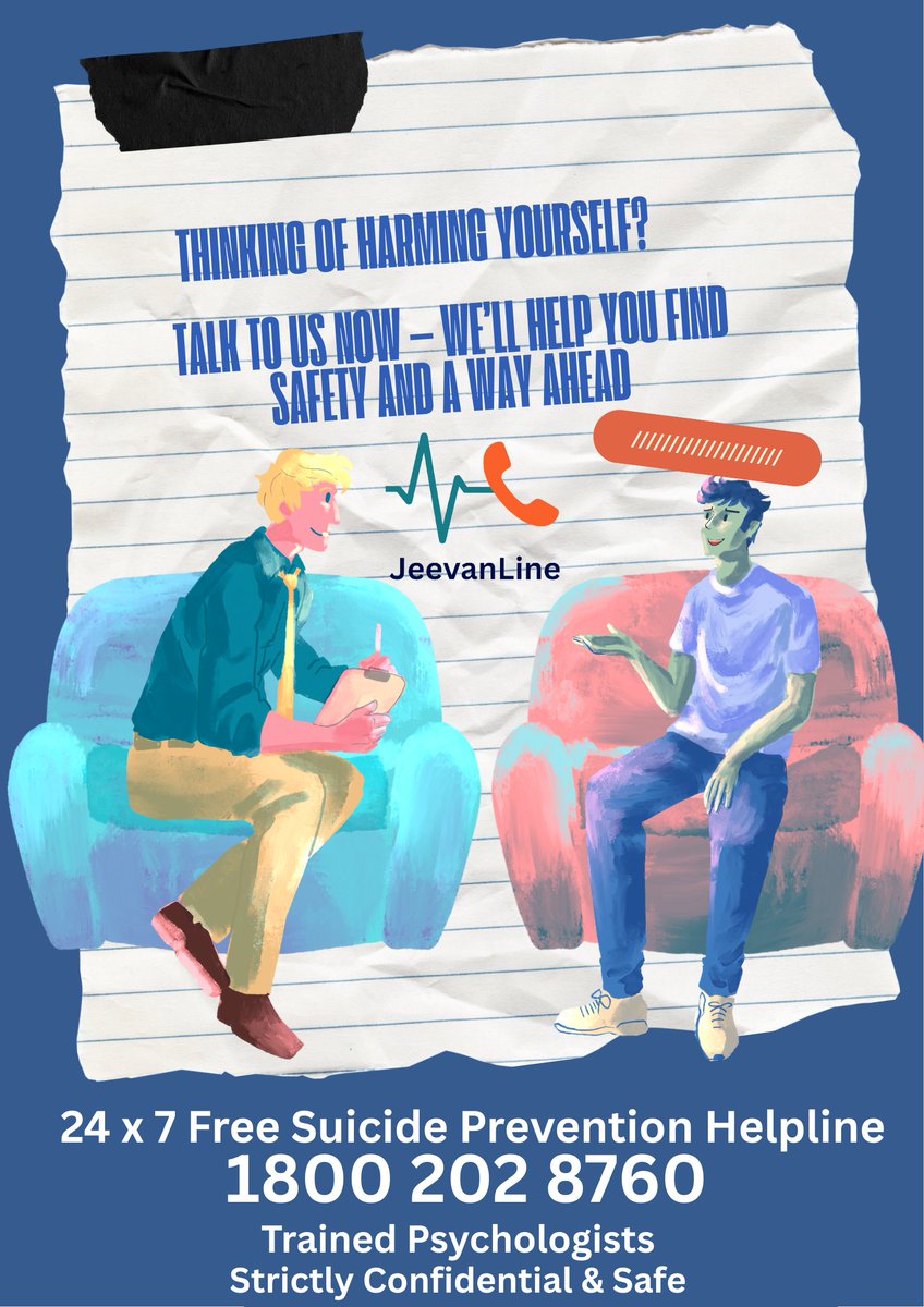 JeevanLine's tweet image. Your life matters. Reach out. We are here to help you find safety and hope. 🌿

#JeevanLine -24 x 7 Suicide Prevention Helpline

📞 18002028760 | 📱 The Mind Care App (SOS) | 🌐 mastermindfoundation.com/jeevan-line

#SuicidePreventionHelpline
#HopeAndHelp
#BreakTheSilence
#MentalHealthMatters