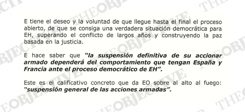 🔴 NUEVA EXCLUSIVA DE LAS ACTAS DE LAS REUNIONES CON ETA

Zapatero prometió a la banda terrorista no detener a sus comandos durante el alto el fuego

theobjective.com/espana/politic…