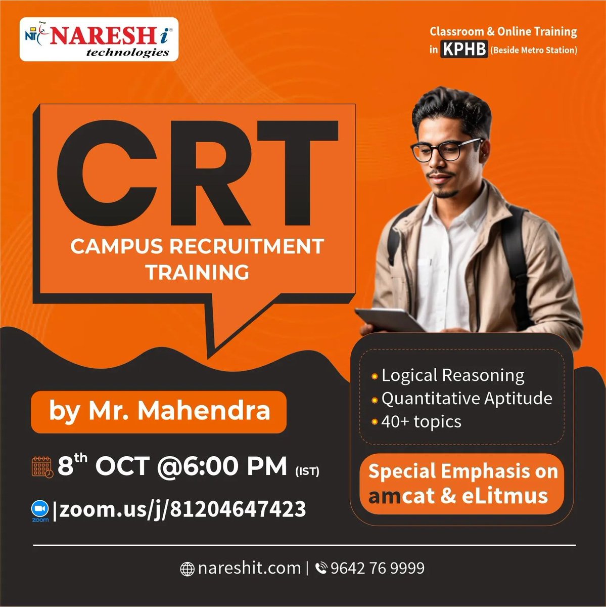 nareshitkphb's tweet image. 🎓Boost your Campus Placement Skills with Naresh i Technologies!
🔗Register: t.ly/CRT-8O

🗓8th Oct 2025 | ⏰ 6:00 PM IST
👨‍🏫Trainer: Mr. Mahendra

💡Covers Logical Reasoning, Quantitative Aptitude &amp;amp; 40+ CRT topics

#CampusRecruitment #PlacementPrep #LogicalReasoning