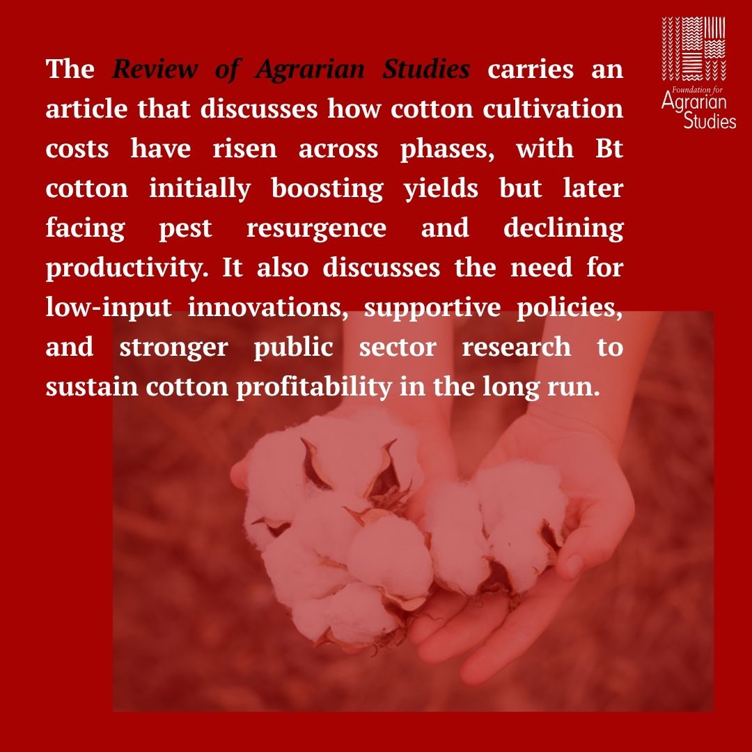 fasagristudies's tweet photo. Dr Ranjini Basu ( @ranjini_basu ), Assistant Professor at RV University, Bangalore, in the School of Economics and Public Policy, and long-time collaborator with the Foundation, recently published an article in the 'Data Point' column of @the_hindu on India’s growing dependence on cotton imports.

Read the news piece here: https://t.co/j4YJptRLTY

Read the RAS article here: https://t.co/o8PIYEme3f