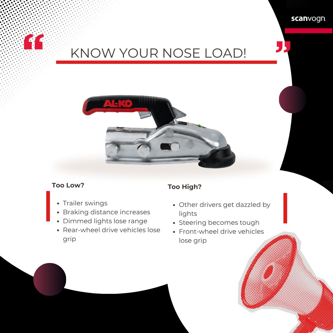 ScanvognAUS's tweet image. An incorrect trailer nose load can cause swaying, poor braking, and reduced grip. 

Don’t risk it—get it right!

scanvogn.com.au
info@scanvogn.com.au
#trailertips #trailerhitch #trailermaintenance #towingsafety