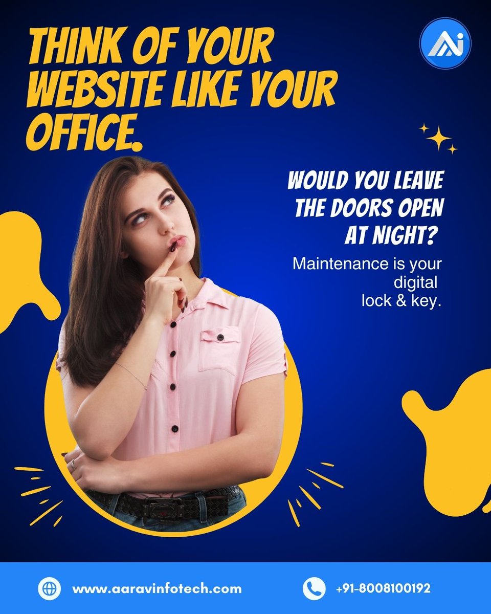 aaravinfotech's tweet image. 🔐 Would you leave your office doors open at night? 

Your website is no different. Regular maintenance is the digital lock &amp;amp; key that keeps it secure, fast &amp;amp; worry-free.
.
.
.
#WebsiteMaintenance #WebsiteSecurity #WebsiteManagement #AaravInfotech