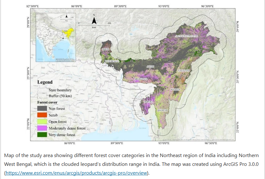 wii_india's tweet image. The #CloudedLeopard’s survival in NE India depends on fragile forest linkages. Our study models habitat &amp;amp; connectivity of the vulnerable #CloudedLeopard in NE India. 73, 449 sq. km of landsacpe of the region offers moderately to highly suitable habitat. 30 core habitats, 64…