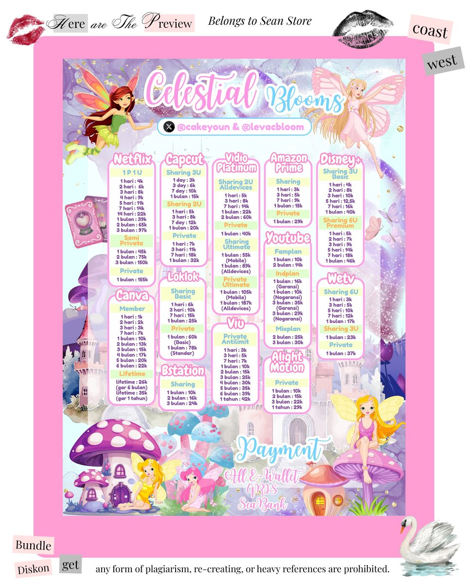 wesfcoast's tweet image. custom edit pl/pricelist made by sean 
theme ::  fairytale 🦋🍄✨🌷🪄
the custom :                              the result :