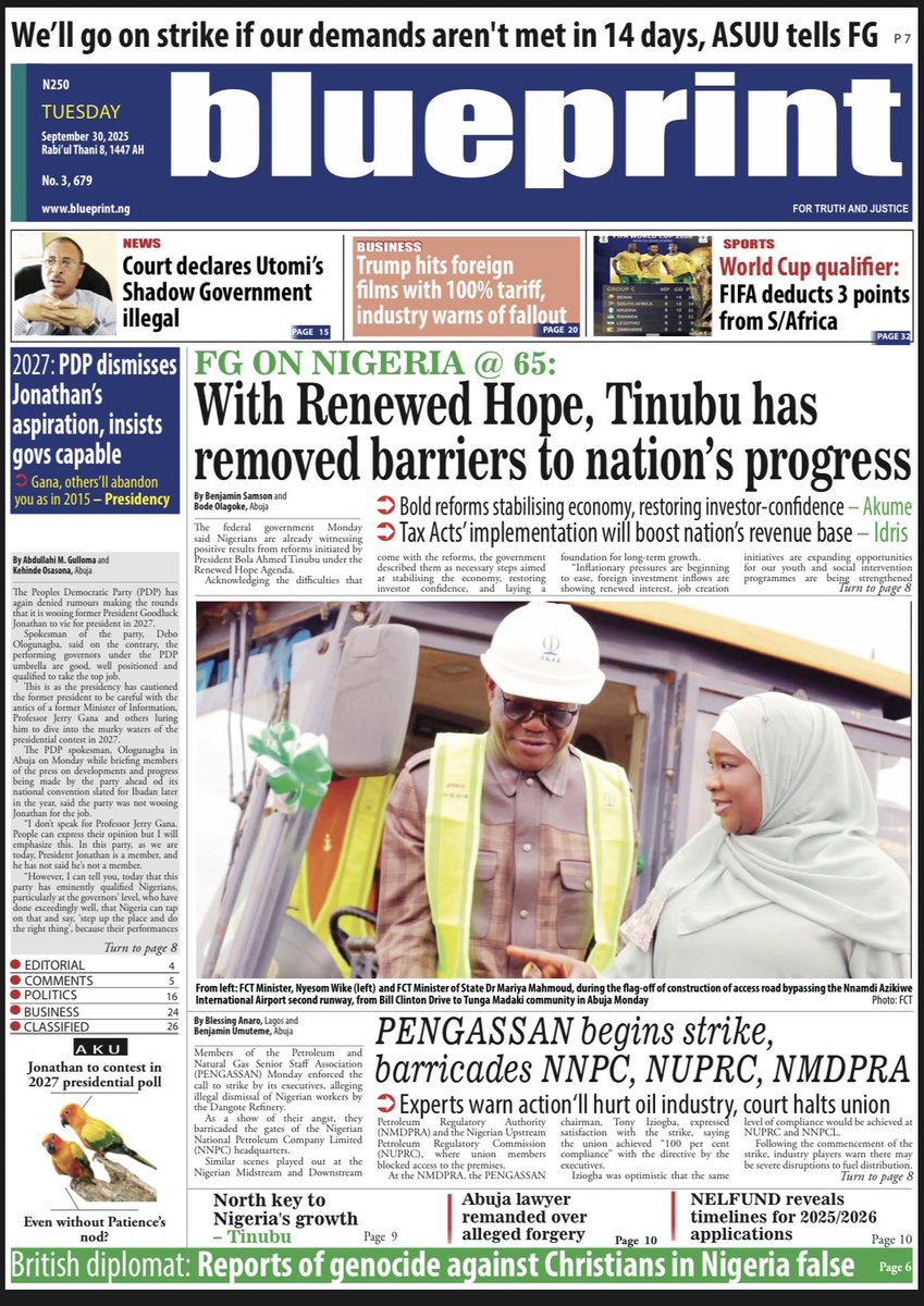 TheLegendng_'s tweet image. @TheLegendng_ 🔥SCREAMING Newspaper Headlines . Hot catch- Delta Healthcare , Tinubu’s Renewed Hope , NLC, PENGASSAN strike, Arise Tv Presenter killed in Abuja Robbery @Blueprint_ng @daily_trust @MobilePunch #ThePointer #trending #readnow