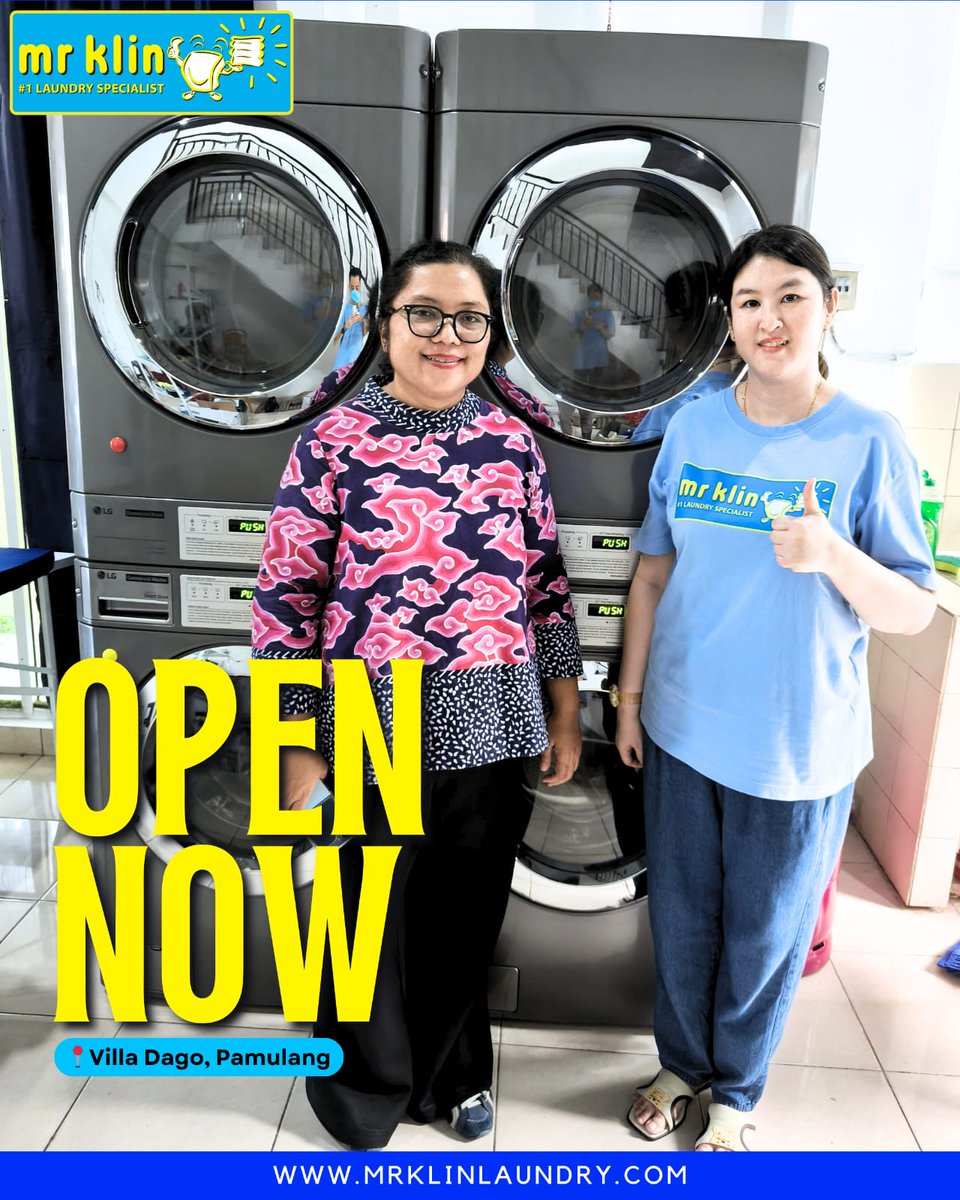 NOW OPEN! MR KLIN Laundry Villa Dago Pamulang, Tangerang Selatan. 👏😊
Selamat dan Sukses! 
Terima kasih Ibu Julinar yang sudah memilih Paket Silver+ MR KLIN Laundry. 
Laundry Bisnis kebutuhan pokok, jangka panjang, anti krisis, survive di semua situasi dan kondisi. #franchise