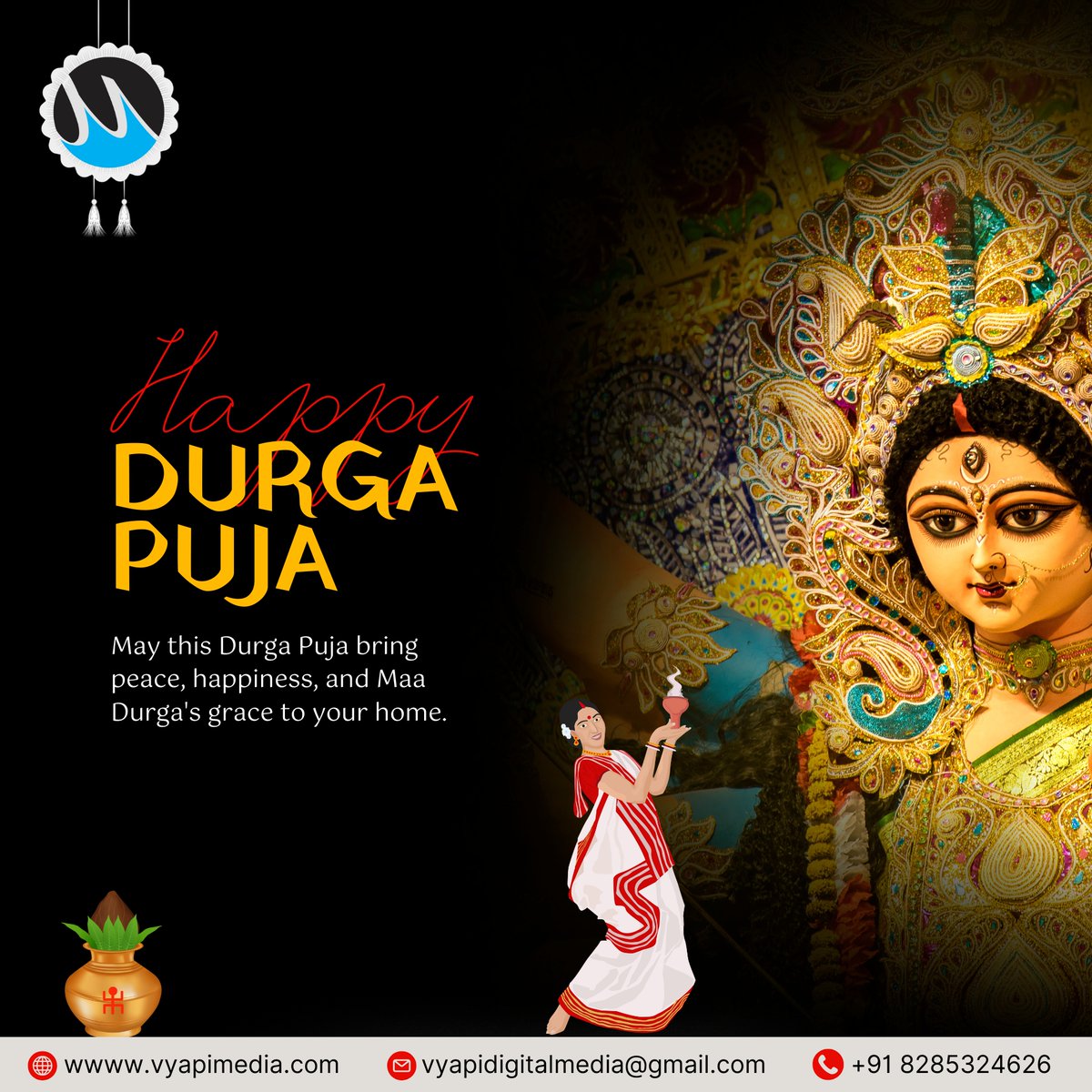 VyapiMedia's tweet image. May the divine blessings of Maa Durga bring joy, peace, and prosperity to your life. Happy Durga Puja!
#navratri #durgapuja #vyapimedia
=