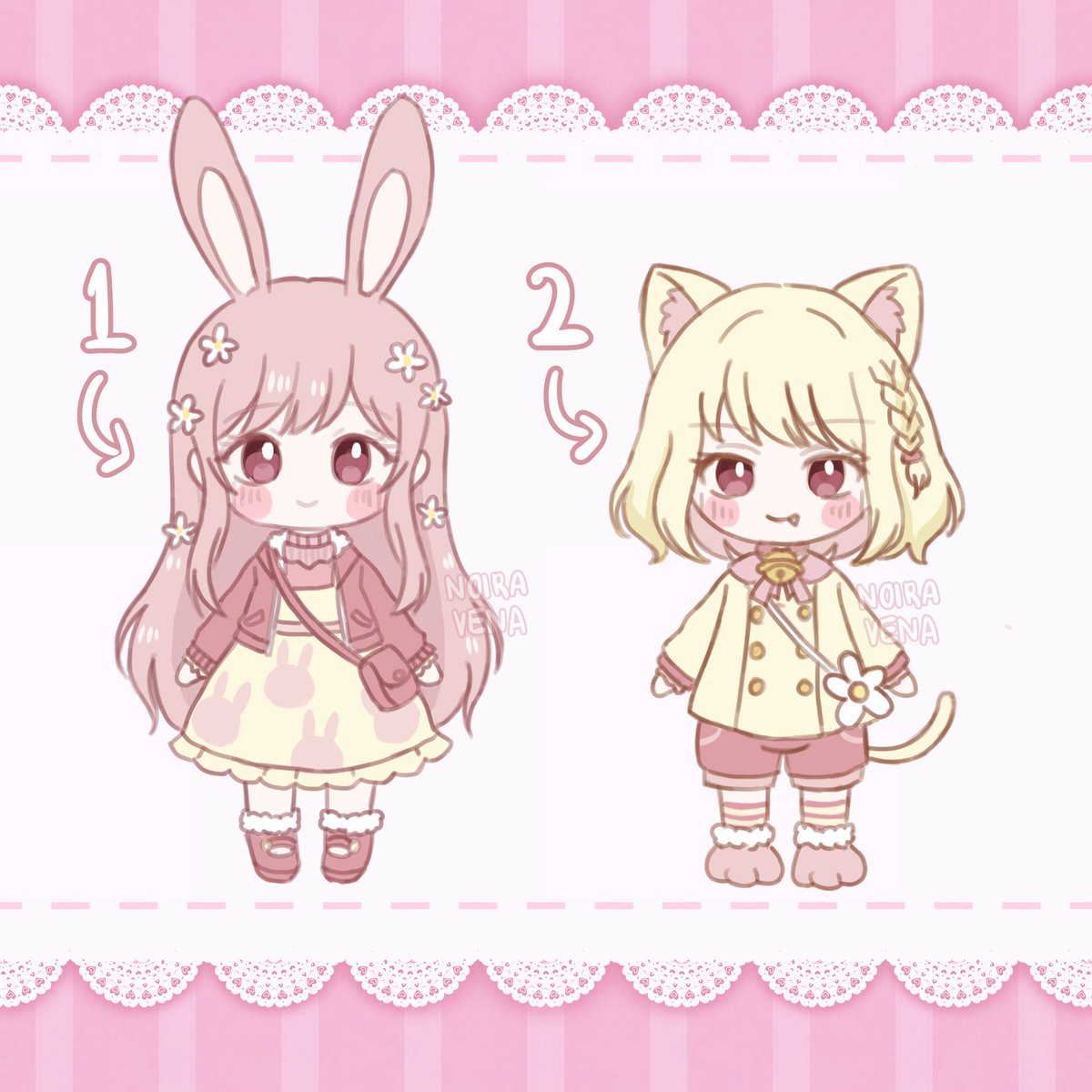 noiravena's tweet photo. 🌸blush &amp; butter spring set adoptable

price (/ea):
- 25$ | 300k non commercial use
- 30$ | 400k include commercial use

🌼Payment: paypal (international), tf bank (local🇮🇩)

edits to design allowed💟

please adopt them🥹!! Dm/rep

#adopt #adoptable #adoptables
#characterdesign https://t.co/zYt5xIH6Rh