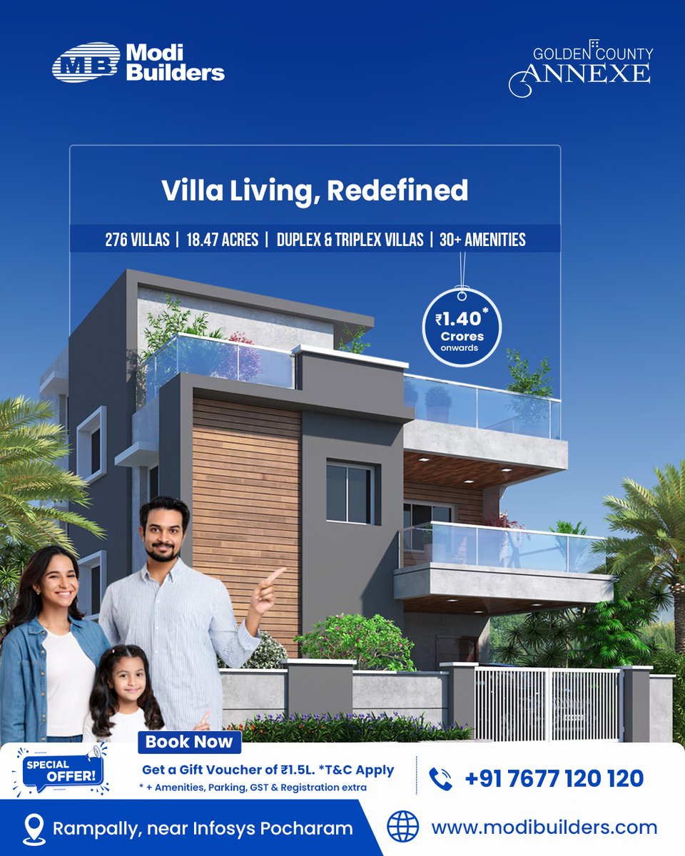 ModiBuildersHyd's tweet image. GCA villas offer a blend of peace, luxury, and convenience—because your dream home should be nothing less than extraordinary.
#VillaLiving #LuxuryLifestyle #HyderabadHomes #ExclusiveLiving