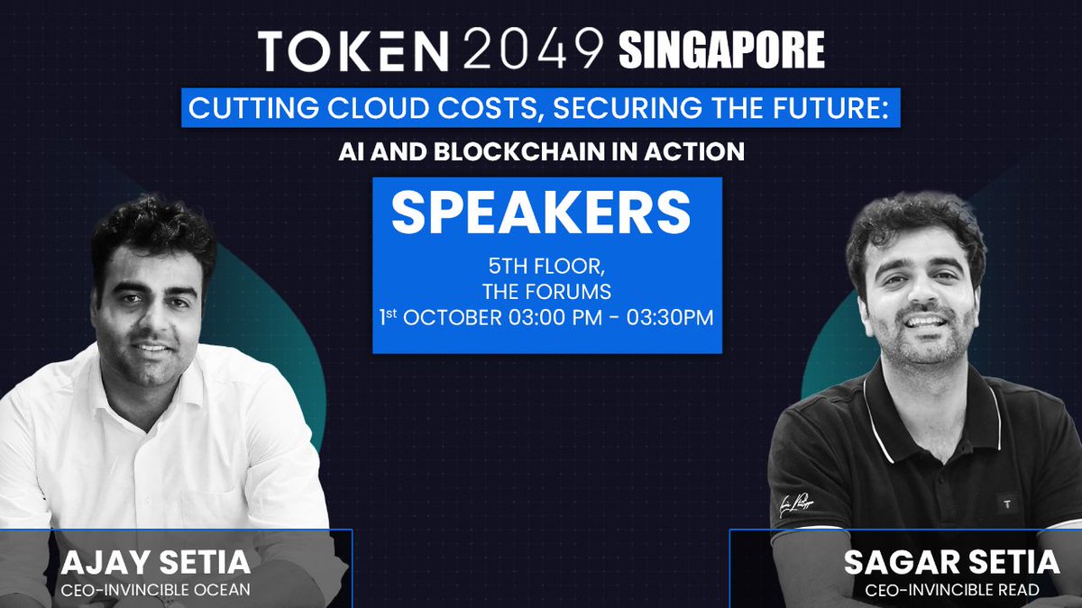 Invincible_read's tweet image. At Invincible, we believe the future is smart, secure & scalable.
That’s why our CEOs @SagarSetiaa & @theajaysetia will be live at TOKEN2049 Singapore, sharing insights on how AI + Blockchain can transform cloud costs & security.
📍 5th Floor, TOKEN2049
🕒 3:00 PM – 03:30 PM…