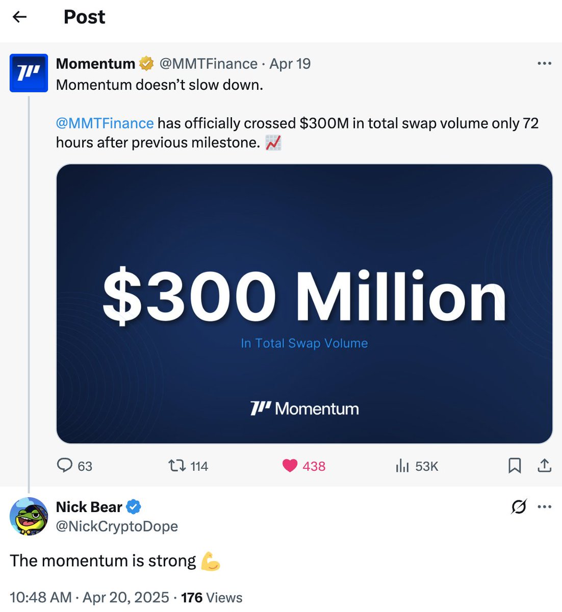 I've talked occasionally about <a href="/MMTFinance/">MomentumⓂ️Ⓜ️T</a> since April~May this year, even having detailed guides on Defi tips.

However, it's somewhat sad to see volatile users that only come for the Yap and quick bucks, rather than actual ecosystem growth.

Still conflicted whether I'll just