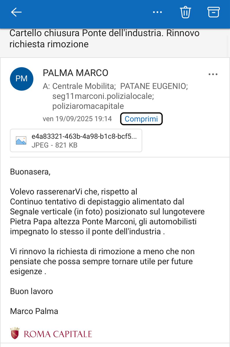 Buongiorno ...quando il cialtronismo assume forme di militanza è difficile da debellare .La  denuncia su IL
TEMPO dei cartelli che narrano ai cittadini romani la ... chiusura del ponte dell'industria
#pontediferro
#roma
<a href="/battaglia_persa/">Battaglia persa</a> 
<a href="/Antincivili/">Segnalatore Seriale</a> 
<a href="/diarioromano/">diarioromano</a> 
#30settembre