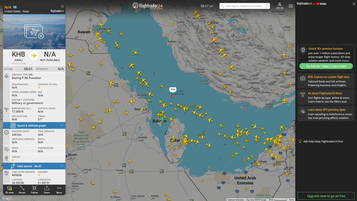 limondar0's tweet photo. Sept. 30, 2025
#Isa Air Base #Persian Gulf #Strait of Hormuz
#NoCALLSIGN #AE6836 USN P-8A Poseidon https://t.co/qsakH14Tlf