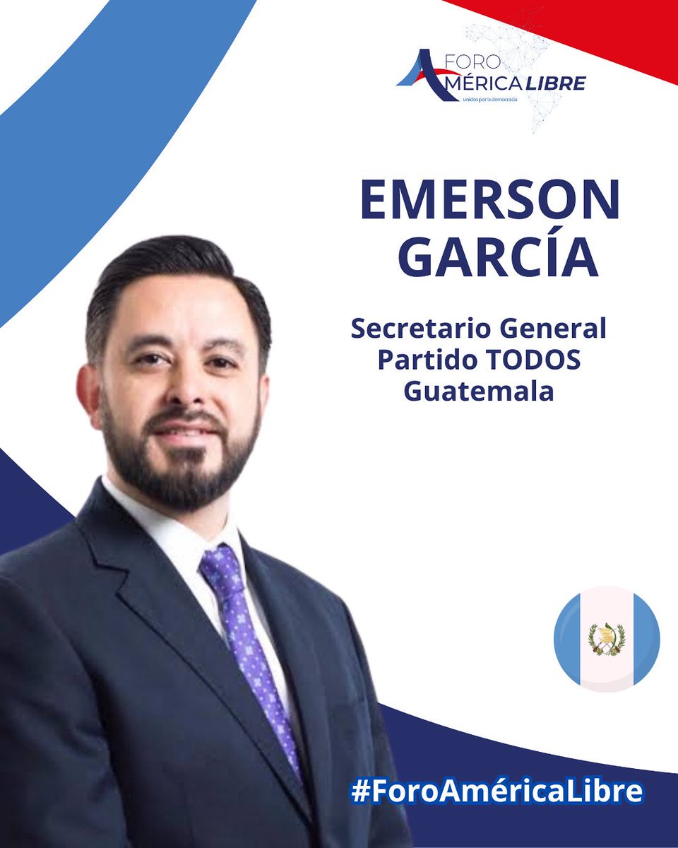 Es un honor contar en el Foro América Libre con Emerson García <a href="/emersongarciam/">Emerson Garcia</a> , Secretario General del Partido TODOS de Guatemala.

Su experiencia aporta una visión clave para fortalecer la democracia y los valores de libertad en nuestra región.

¡Nos vemos este 2 de octubre!