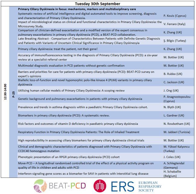 On the third day of the ERS Congress, there is an abundance of content focused on PCD! Today's agenda especially features a poster session on PCD with numerous displays to explore. #ERSCongress2025 #PCD2025