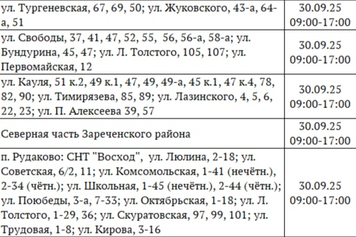 Отключение электроэнергии 30 сентября