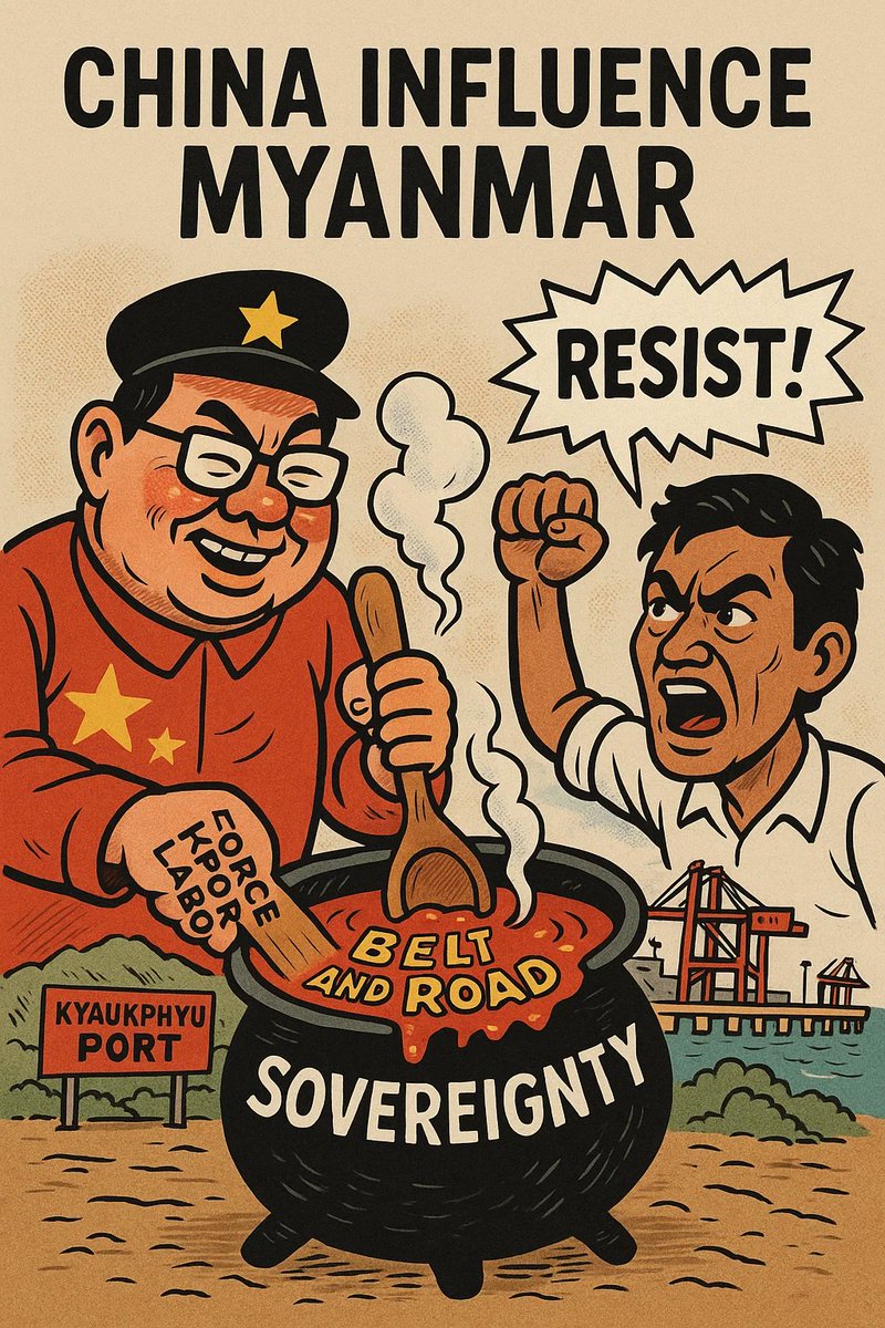 China Influence Myanmar!!
China's spicy grab on Indian Ocean via Kyaukphyu Port: $7.3B BRI mega-project in Myanmar, built on forced labor sweat &amp; junta deals—bypassing Malacca Strait for Beijing's oil dreams! Sovereignty sold cheap (Myanmar's 30% stake).