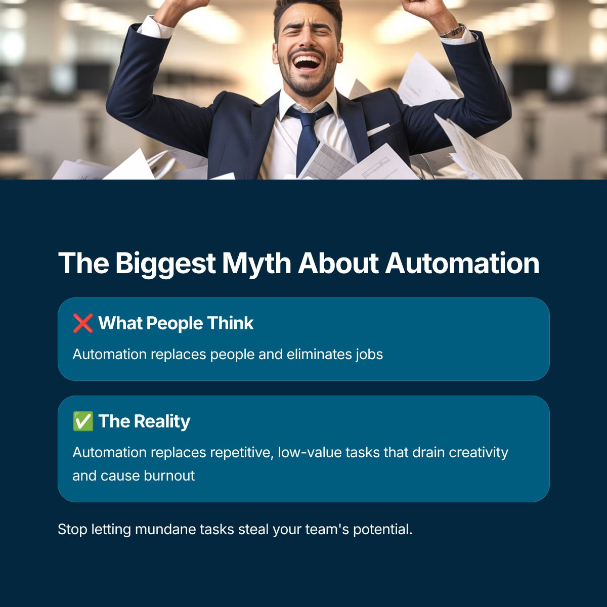 techxlink's tweet image. Focus on the Career Uplift
Automation is not about buying software. It&apos;s about buying back your team&apos;s time and creativity. Shift your focus from 60% admin tasks to 90% strategy and creative work.
Ready to unleash your team&apos;s true potential?
DM us to transform your operations!