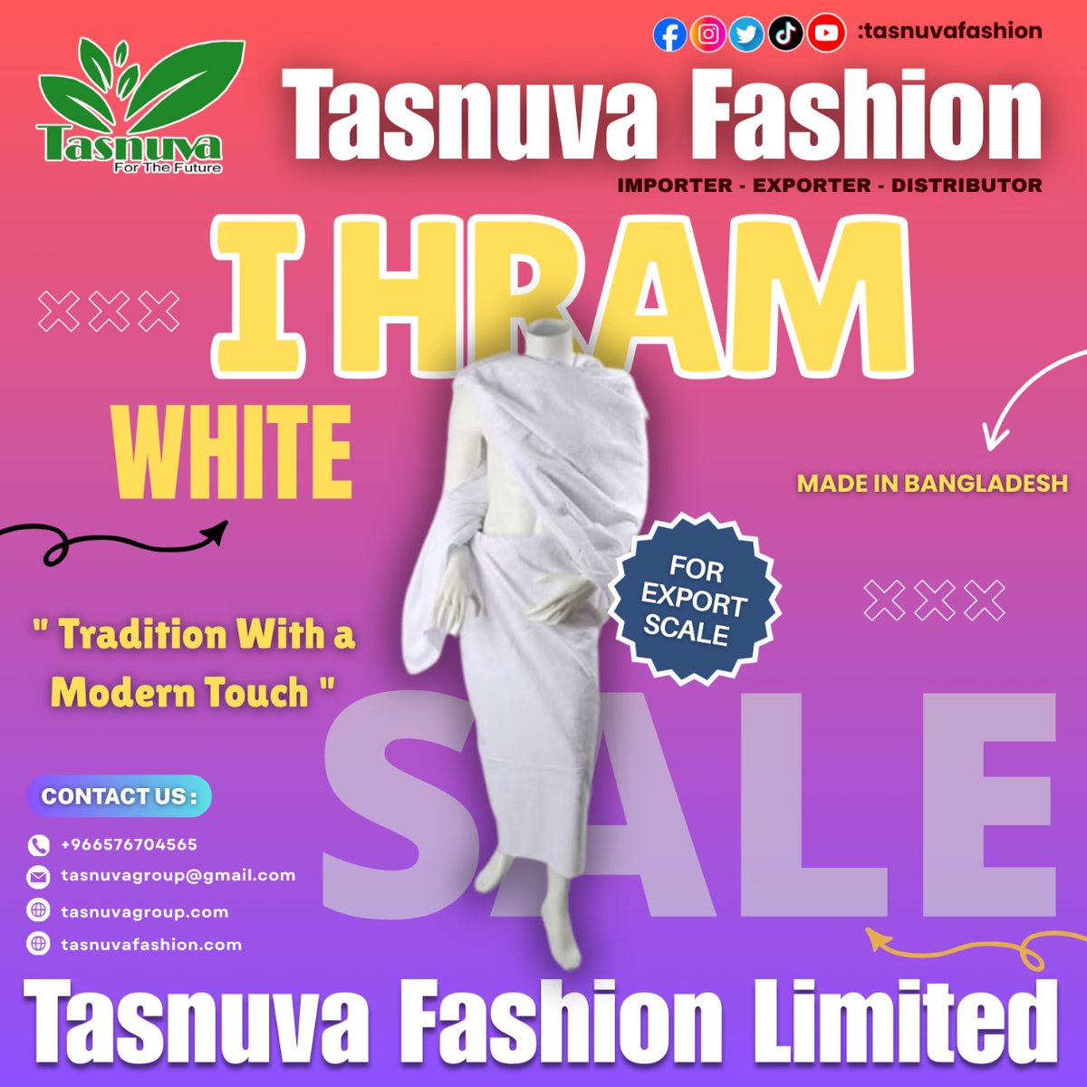 tasnuva_fashion's tweet image. Clean, respectful, and made with quality fabric for Umrah &amp;amp; Hajj.
Lightweight, comfortable, and export-ready — ideal for Islamic stores and wholesale supply.

#MensIhram #HajjClothing #UmrahEssentials #TasnuvaFashion #B2BIslamicWear #GlobalFashionTrade

📞 Phone: +8801964-682711