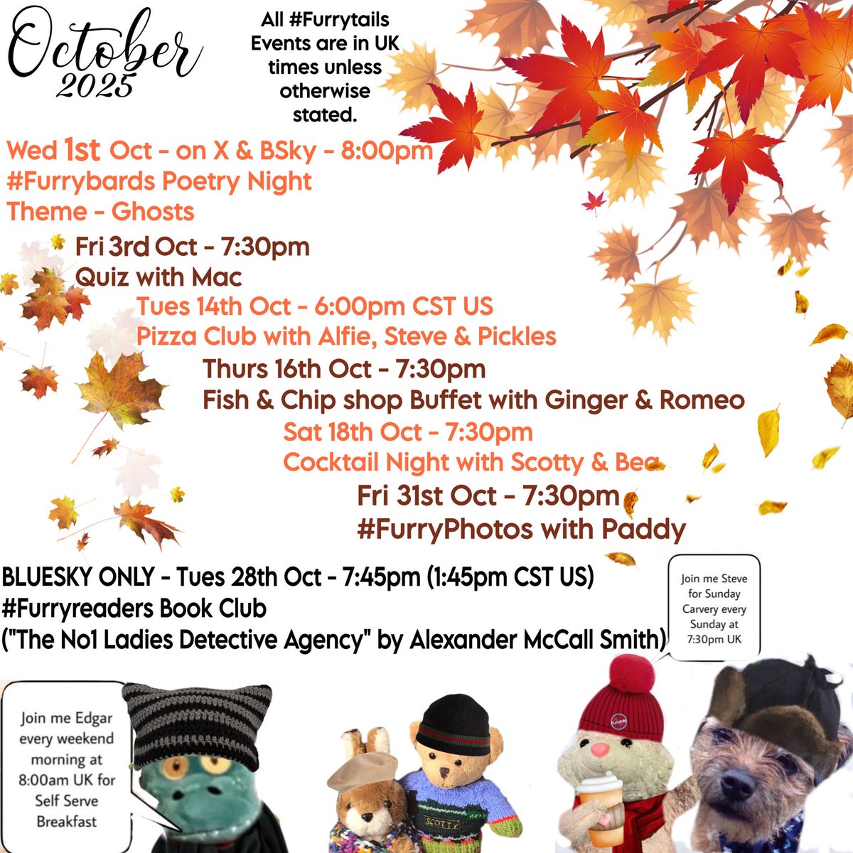 #FurryTails will host #FurryBards Wednesday, October 1st at 8 pm UK, noon Pickles Time 
<a href="/Alfie_Boy_Dog/">Alfie Boy Dog</a> <a href="/KeithRule58/">:keith 🏴󠁧󠁢󠁥󠁮󠁧󠁿🇬🇧✝️👀</a> <a href="/KevinDeUnicorn2/">Kevin De Unicorn 🦄</a> <a href="/littleTed22/">Little Ted</a> <a href="/LolaWigglebutt/">Countess Lola Wigglebite</a> <a href="/LuluRoberts1/">Miss Patty Pants, Arthur Whippet & Sydney #BARK</a> <a href="/MarmieMegeve/">Marmaduke 🇺🇦</a> <a href="/MoochYorkie/">Mooch</a> <a href="/MoosieCozy/">Moosie #BeMoreToddy #RIPLucky</a> <a href="/moretta_moon/">Moretta Still Toddy's Friend#RIPKevin</a> <a href="/mpambrun/">Bonhomme and gang</a> <a href="/MrFHBear/">Mr FH Bear</a> <a href="/nolongernakie/">Gerard da Giraffe & Crew</a> <a href="/NormanandImoge1/">Norman and Imogen 💘💘</a>