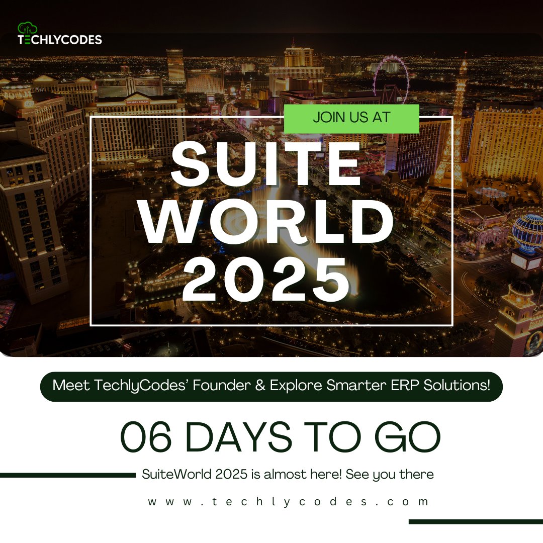 TechlyCodes's tweet image. The Countdown to #SuiteWorld2025 Begins!
The wait is almost over! @NetSuite SuiteWorld 2025 will be in Las Vegas, October 6-9, and we are excited to get to see innovators, partners, and businesses changing their ERP experience.
#NetSuiteExperts #NetSuitePartner