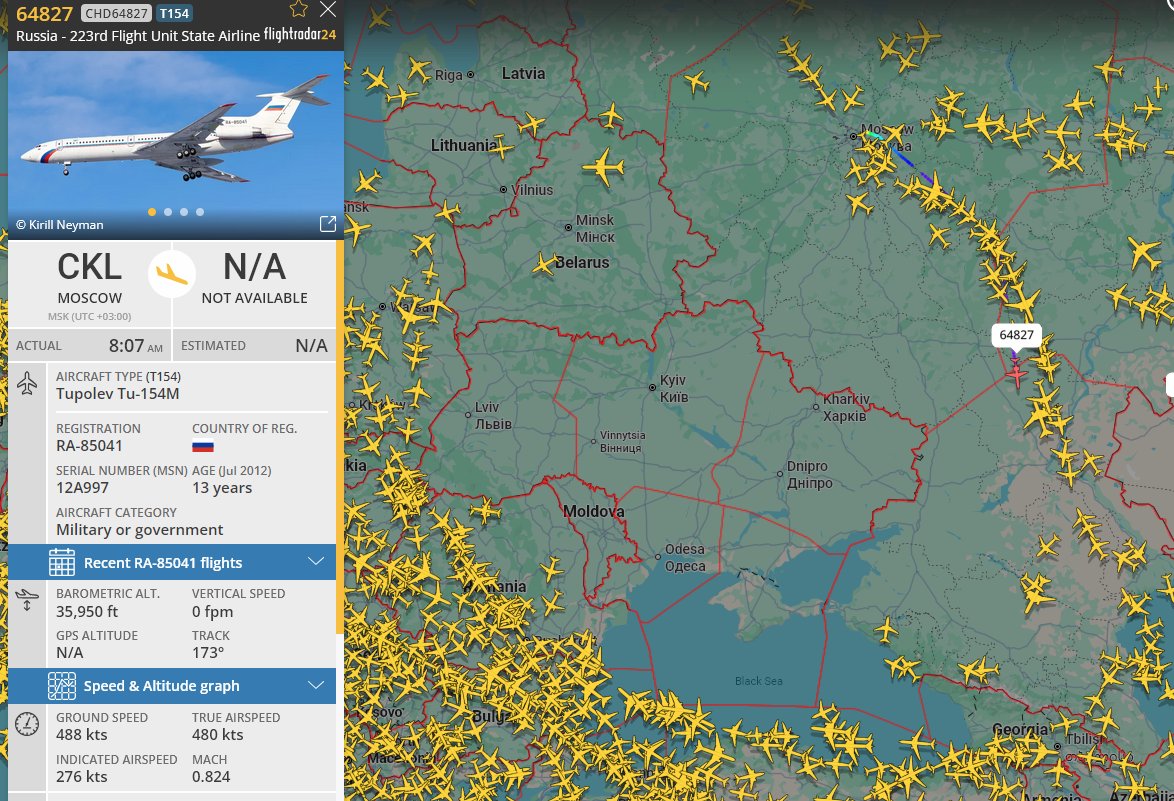 crispSV's tweet image. #Russia Marines Tu-154M RA-85041 heading to #SMO zone , #Ukraine #OSINT