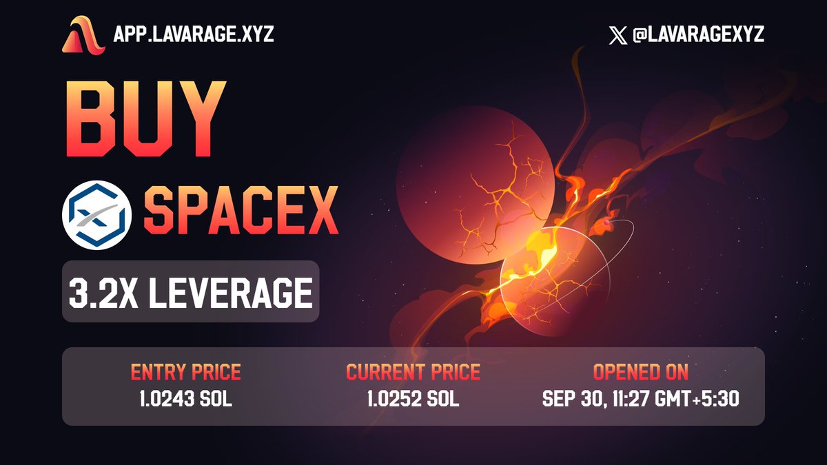 APE’d $SPACEX at 3.2x leverage on app.lavarage.xyz/?ref=10F-YGt 🚀 <a href="/PreStocksFi/">PreStocks</a> <a href="/Lavaragexyz/">Lavarage | Ultimate Capital Efficiency on DeFi 🌋</a> <a href="/birdeye_so/">Birdeye</a> #solana
                
                CA: PreANxuXjsy2pvisWWMNB6YaJNzr7681wJJr2rHsfTh