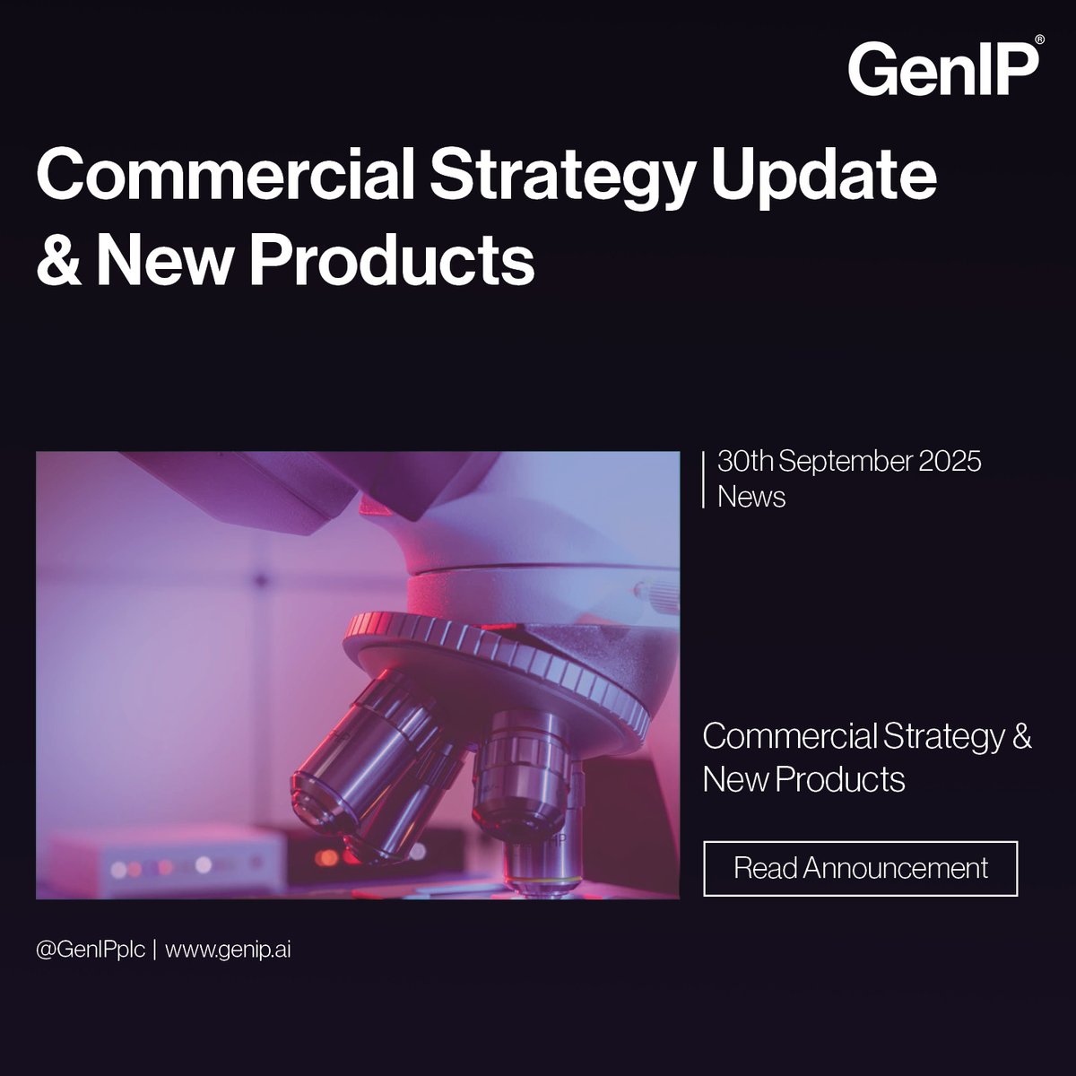 GenIPplc's tweet image. Commercial Strategy Update &amp;amp; New Products

Launching additional product lines as an AI-powered, platform-led consultancy

Learn about GenIP&apos;s upcoming product launches here: londonstockexchange.com/news-article/G…