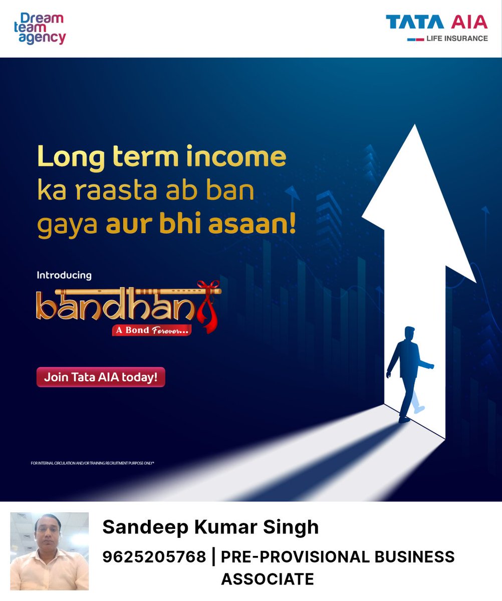 sandeepksingh_'s tweet image. Long term income ka raasta ab ban gaya aur bhi asaan!

To Become TATA AIA Life Insurance Advisor, Click here:
 sandeepkumarsingh7.tataaiapartner.com/?tid=dt6ju

Sandeep Kumar Singh
9625205768