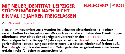 #Leipzig: Vergewaltigung, Schändung, Kannibalismus: Er hatte sich den Mord zum Geburtstag "geschenkt": Er schlug u stach den 23-Jährigen mit Dolch u Hantel nieder. Dann schleppte er den sterbenden Jonathan in die Badewanne und schnitt ihm Penis u Hoden ab. tag24.de/leipzig/crime/…
