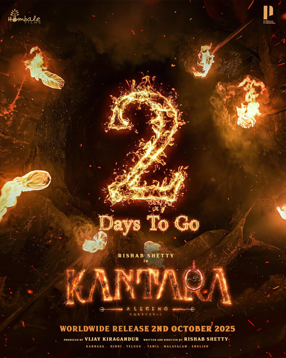 magicframes2011's tweet image. 2 More Days To Go !!!
In cinemas #KantaraChapter1onOct2 ✨
#VigneswaraEntertainments #KSNTeleFilms #SriVengamambaCinemas #ShilpakalaEntertainments #MMovies #KSenthilRelease