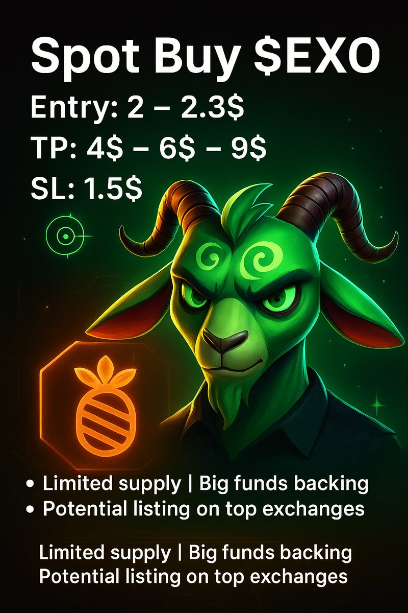 🚀 Spot Buy Signal: $EXO

📌 Entry: $2 – $2.3
🎯 Take Profit: $4 – $6 – $9
🛡 Stop Loss: $1.5

EXO has limited supply on the market, strong potential for upside with big funds backing it, and the possibility of listing on larger exchanges. The project is in an accumulation phase