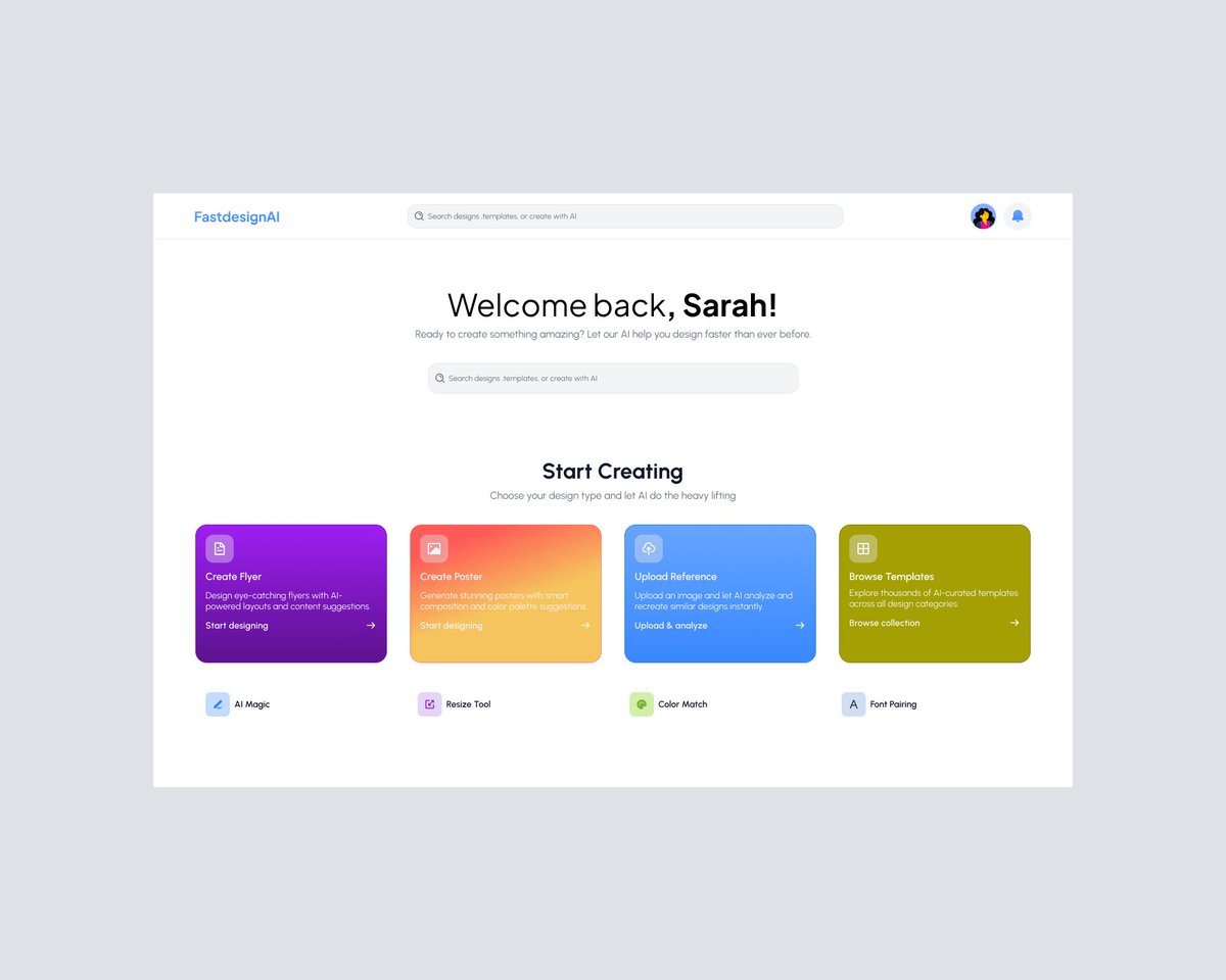 angelfrosts's tweet photo. I explored the Hero + Dashboard  section for FastdesignAI with a focus on clean UI, quick actions, and AI-powered suggestions.
The goal was to make creating design faster and smarter &amp; more accessible.
Which feature stands out to you most? 👇 
#FastdesignAi #uiuxdesign #uiux https://t.co/RW7BWTa71M