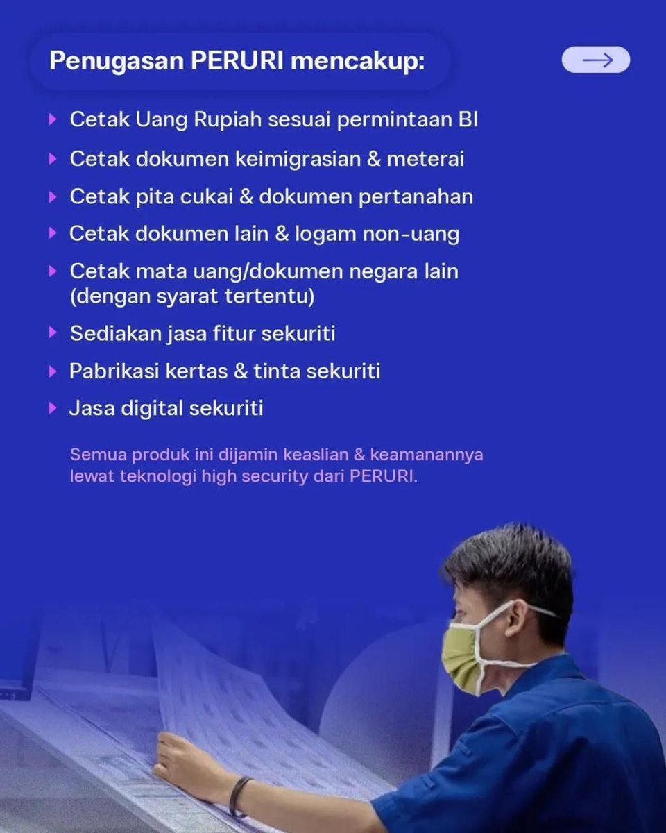 RorenWijaya's tweet photo. Tidak hanya cetak uang, PERURI juga mencetak kepercayaan serta menjaga kedaulatan negara lewat inovasi layanan dan teknologi. 

#PerusahaanTeknologiHighSecurity #InnovationforASovereignFuture #KemajuanBerdaulat #InovasiKeamananTinggi #PeruriGovTechIndonesia #TrusteeOfSovereignty https://t.co/CfgVdhcwQO