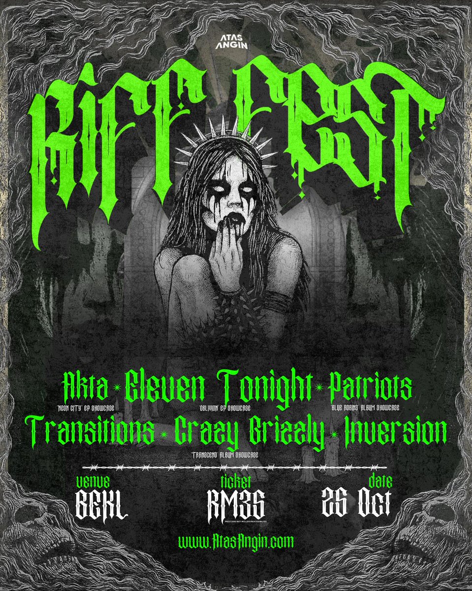Hello!

We'll be seeing you guys at Riff Fest presented by <a href="/_atasangin/">Atas Angin MY</a> this October 25th.

Alongside <a href="/kamiakta/">AKTA</a> <a href="/PatriotsMY/">PATRIOTS</a> <a href="/crazy_grizzly/">𝕮𝖗𝖆𝖟𝖞 𝕲𝖗𝖎𝖟𝖟𝖑𝖞</a> <a href="/transitionsmy/">Transitions</a> and <a href="/Inversion_my/">Inversion.my</a> at <a href="/be_klhq/">BE KL</a>. 

Come down and experience Oblivion! 

Tickets available now at atasangin.com! 🎟️🤘🏻