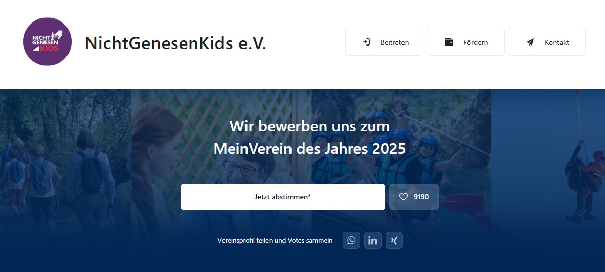 Heute wieder kräftig abstimmen für #NichtGenesenKids 💪

👉web.meinverein.de/profile/68885
