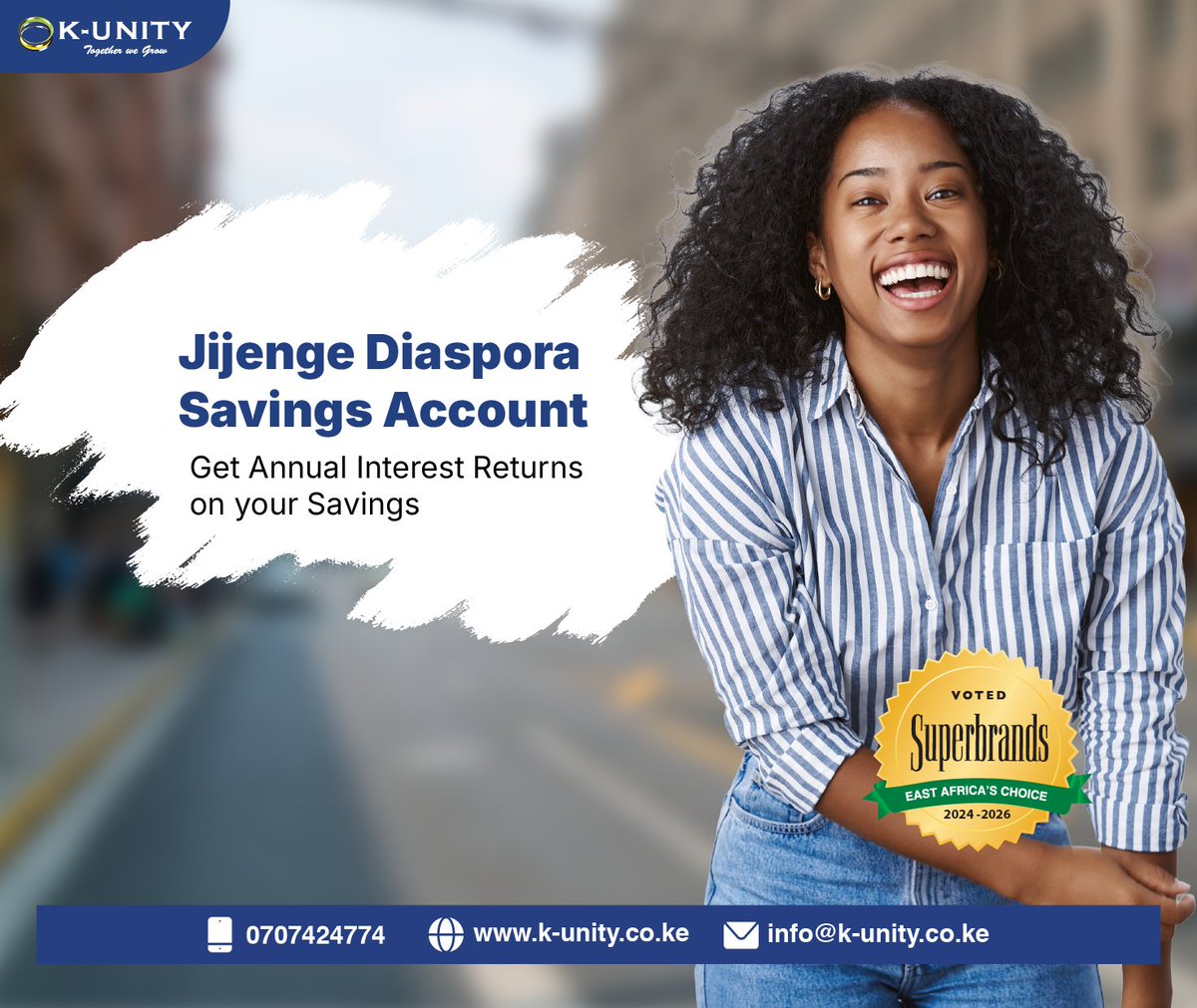 Kunitysacco's tweet photo. Secure your future, no matter where you are! Open a Jijenge Diaspora Savings Account and enjoy annual interest returns on your savings. 
#KUnitySacco #JijengeDiaspora #TogetherWeGrow https://t.co/L0DSWxfQmk