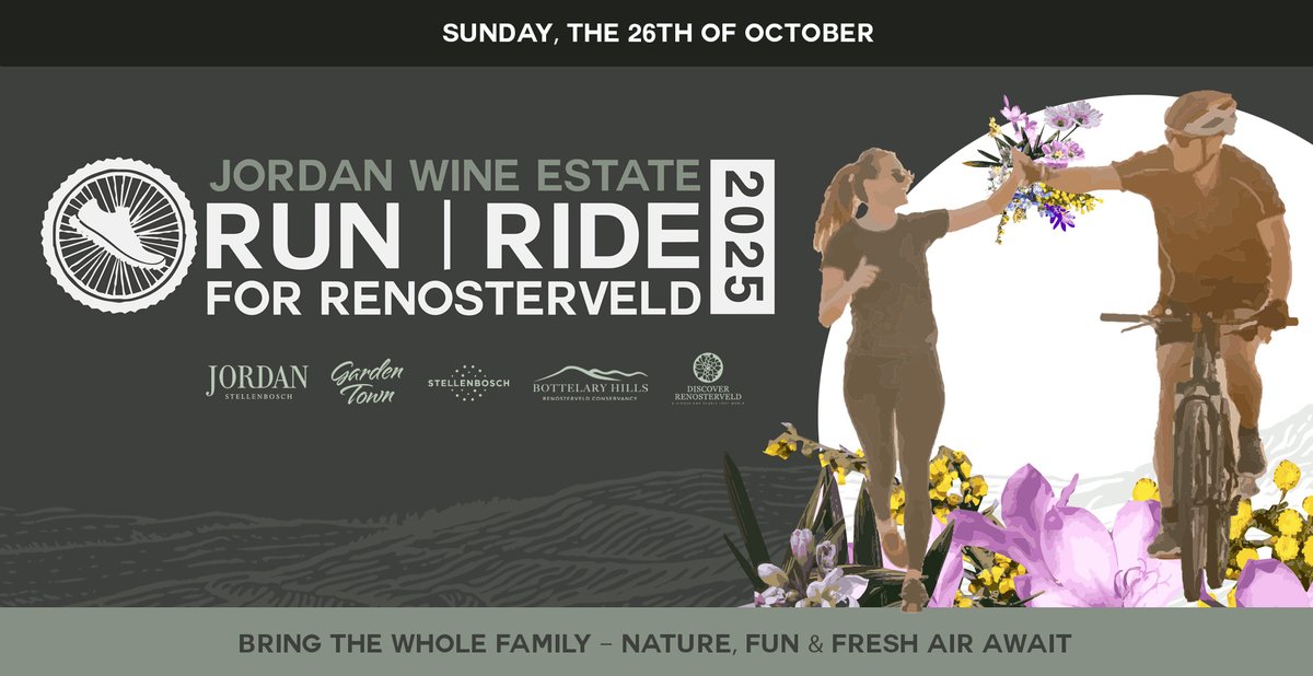 The Jordan Run &amp; Ride 4 Renosterveld is back! 
Join us on 26 Oct at Jordan Wine Estate for cycling (34km &amp; 22km) or a 5km fun run. 

Book now: bit.ly/4oU7mEW
Only 200 spots available!
Goodie bag + Jordan wine | Live music, food &amp; views after the race

#PremiumAtPlay