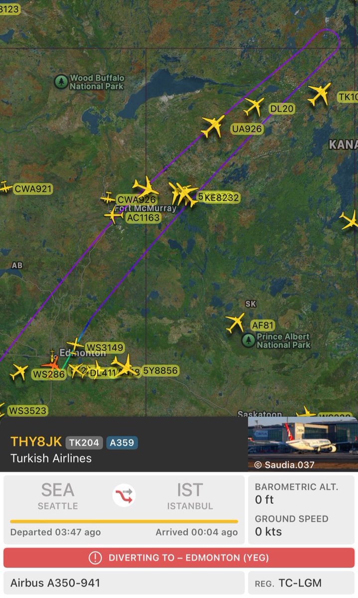 muratherdemm's tweet photo. Türk Hava Yolları’nın TK204 sefer sayılı Seattle-İstanbul uçağı Edmonton’a yönlendirildi
https://t.co/xhaqei62F2
#tk204 https://t.co/rHYcnDwayo