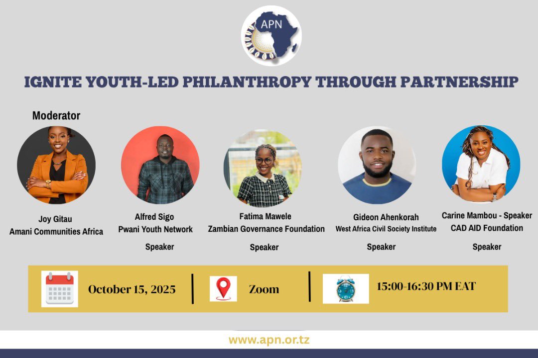 📢 Join the us for an inspiring youth webinar that celebrates the power of young people shaping Africa’s future through philanthropy, technology, and partnerships.

🗓 Date: October 15, 2025
⏰ Time: 3:00 PM – 4:30 PM EAT
📍 Online Webinar

us02web.zoom.us/meeting/regist…