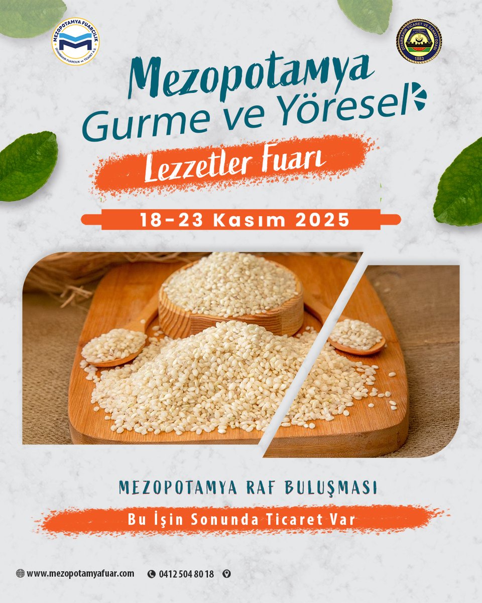 Mezopotamyafuar's tweet photo. Büyük bir heyecan ve merakla beklenen, Diyarbakır’da düzenlenecek olan 7. Mezopotamya Gurme ve Yöresel Lezzetler Fuarı 18-23 Kasım 2025'te Mezopotamya Uluslararası Fuar ve Kongre Merkez'inde!
🗓️18-23 Kasım 2025
📞0412 504 80 18
#mezopotamyafuarcılık #gıurmefuarı #dtso https://t.co/j6FtmbKrLq