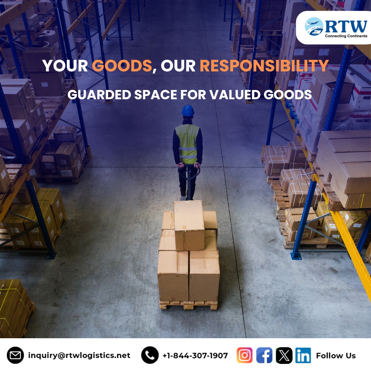 Safe. Secure. Reliable.

At RTW Logistics, we understand the value of your goods. That’s why we provide guarded and dedicated warehouse spaces to ensure your cargo is always protected.

Your goods, our responsibility.

#RTWLogistics #Warehousing #SupplyChain #LogisticsSolutions