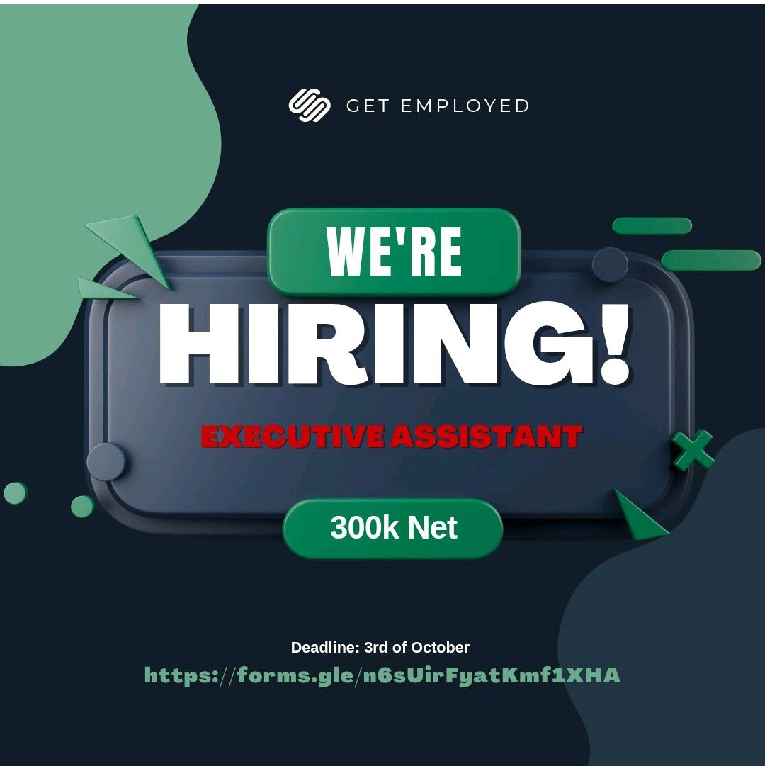 officialnath_'s tweet image. #Hiring ‼️🇳🇬

linkedin.com/posts/babajide…

Executive Assistant 
#HiringNow #executiveassistant #vacancy #jobvacancy #jobs #jobOpening #recruiting #attractivesalary #remotejobs #HR #getemployed #employment