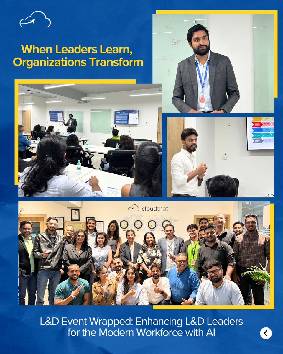 cloudthat's tweet image. We just wrapped an amazing L&D workshop on the future of leadership with AI — what a day...(1/3)
#LearningAndDevelopment #AI #GenAI #MicrosoftCopilot #LeadershipDevelopment #DigitalTransformation