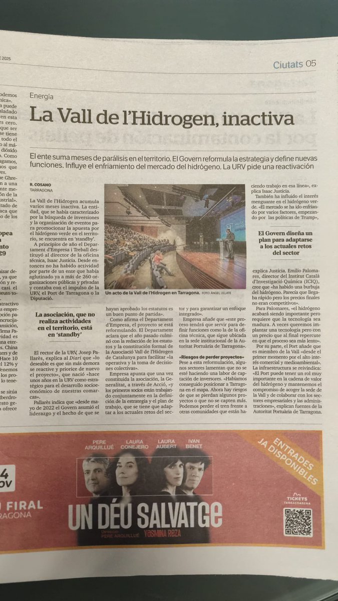 Veiem una Tarragona sense ni rumb ni lideratge.
Ens preguntàvem on era Tarragona quan es va decidir on situar l’estació del Camp?
O on era  quan quan la seu de la Vall de l’Hidrogen va marxar a Barcelona?....amb totes llocs de feina  recerca, noves inversions. Doncs això avui!