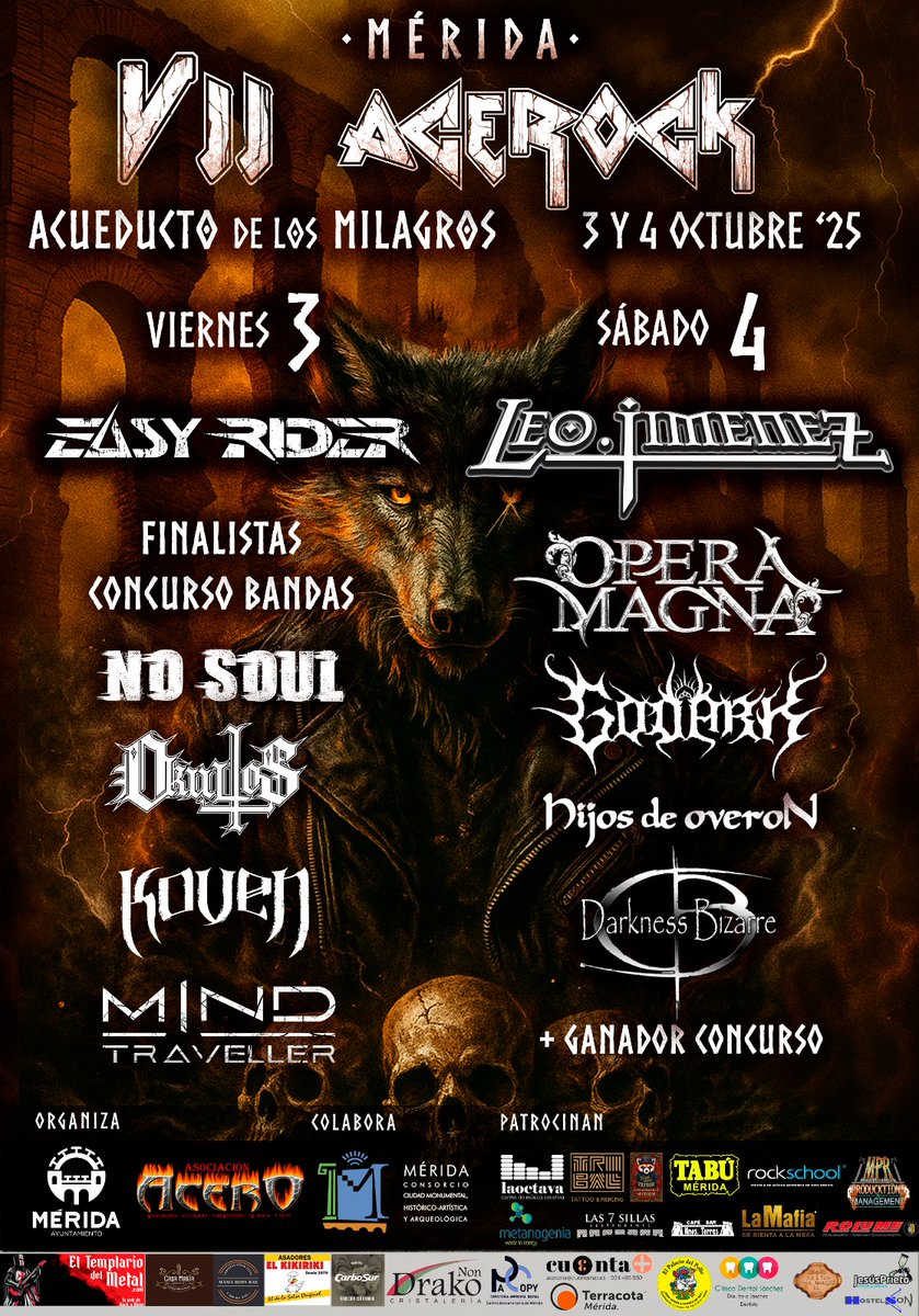 Turismo Mérida (@turismo_merida_) on Twitter photo 🎸🤘Ya hay horarios para el Festival #Acerock que celebrará su VII edición este viernes y sábado, 3 y 4 de octubre, en el Acueducto de Los Milagros. No te pierdas el mejor rock y metal en un entorno único y ambiente espectacular!!
<a href="/ayto_merida/">Ayuntamiento de Mérida</a> 🎸🤘Ya hay horarios para el Festival #Acerock que celebrará su VII edición este viernes y sábado, 3 y 4 de octubre, en el Acueducto de Los Milagros. No te pierdas el mejor rock y metal en un entorno único y ambiente espectacular!!
<a href="/ayto_merida/">Ayuntamiento de Mérida</a>