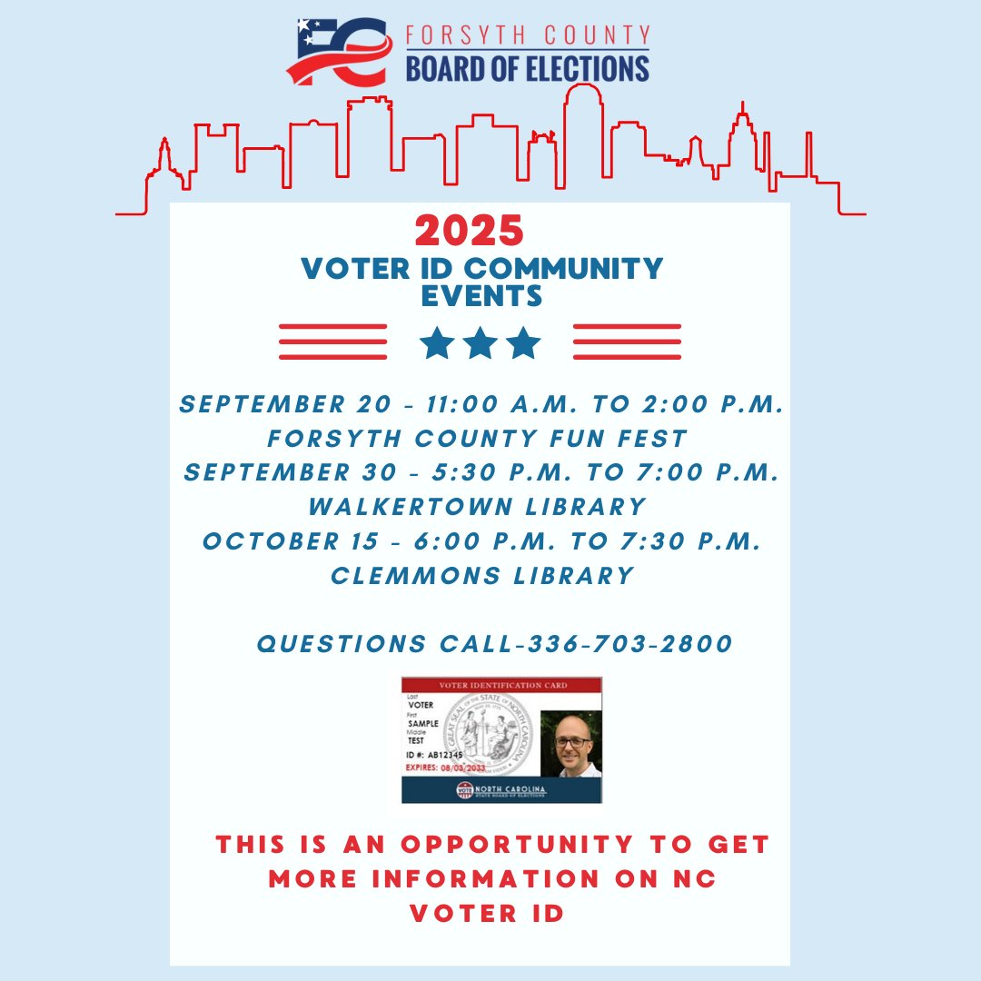 Join us tonight from 5:30 pm to 7:00 pm at Walkertown Library to apply for a photo ID and learn more information North Carolina's voter ID requirements! #fcvotes
