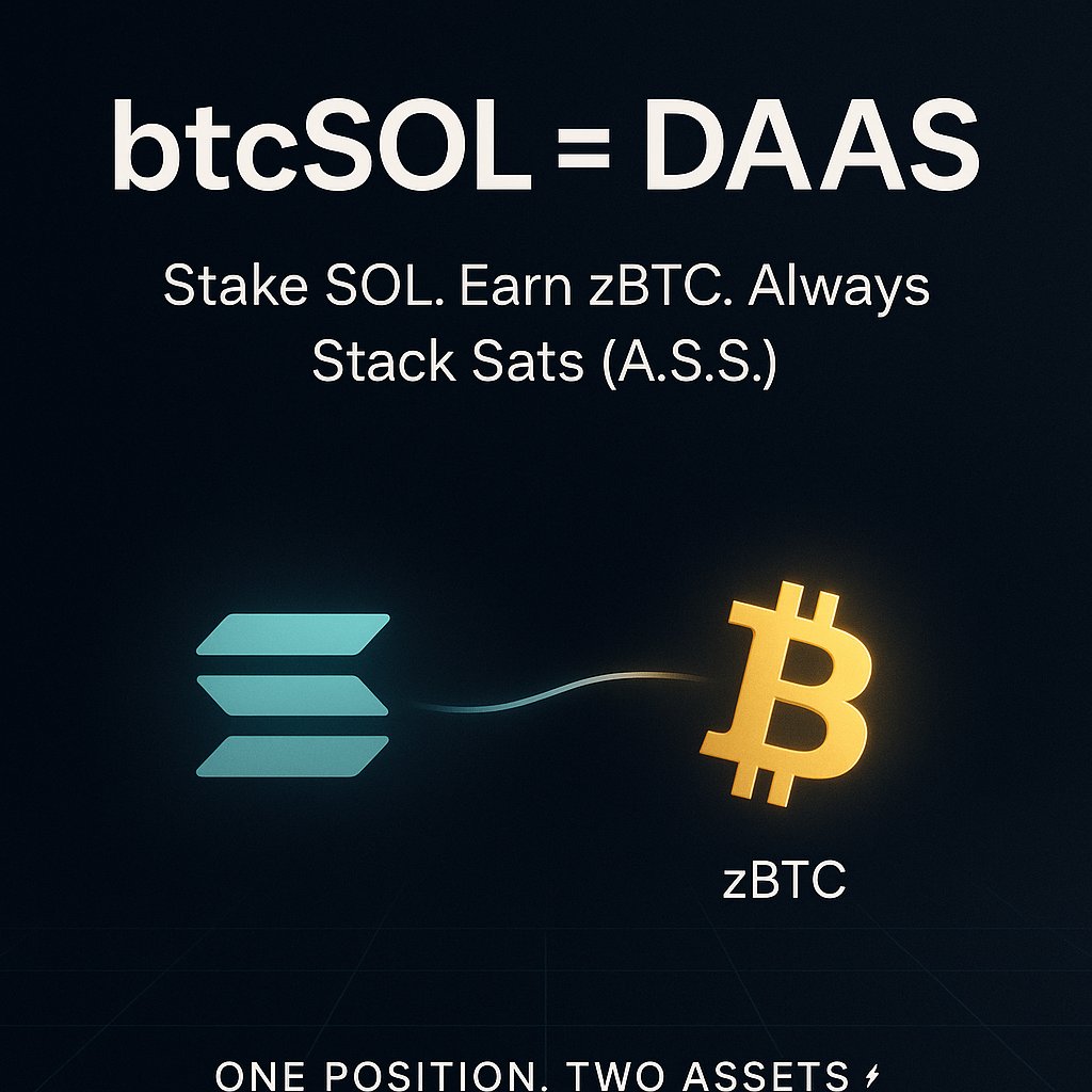 EmyKiss1's tweet photo. The smartest way to stack Bitcoin on Solana isn’t through L2s.
It is with @btcsol_co thanks to @ZeusNetworkHQ
When you stake $SOL or LST SOL through #btcSOL, you keep your SOL exposure while the protocol automatically converts staking yield into $zBTC.
This is the DAAS model, the Dual Asset Accumulation Strategy:
💠 Hold SOL
💠 Earn zBTC on autopilot
💠 Always Stack Sats (A.S.S)
One position, two assets.
SOL power and BTC dominance in a single move ⚡
This is the future of BTCFi on Solana and you don’t want to miss it 🌊
#btcSOL #zBTC #DAAS #ASS #Solana